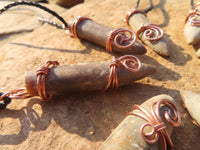 Polished Belemnite Bullet Fossil Rostrums In Copper Art Wire Wrap Pendant - sold per piece From Madagascar - TopRock