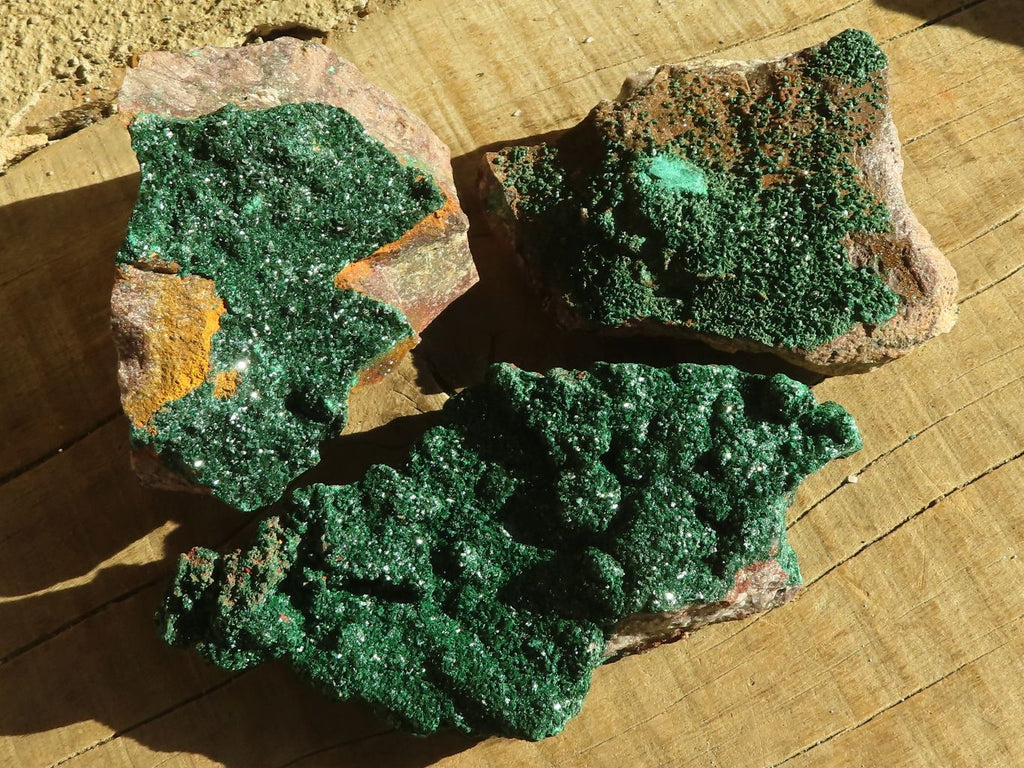 Natural Beautiful Crystalline Malachite Specimens  x 3 From Congo - Toprock Gemstones and Minerals 