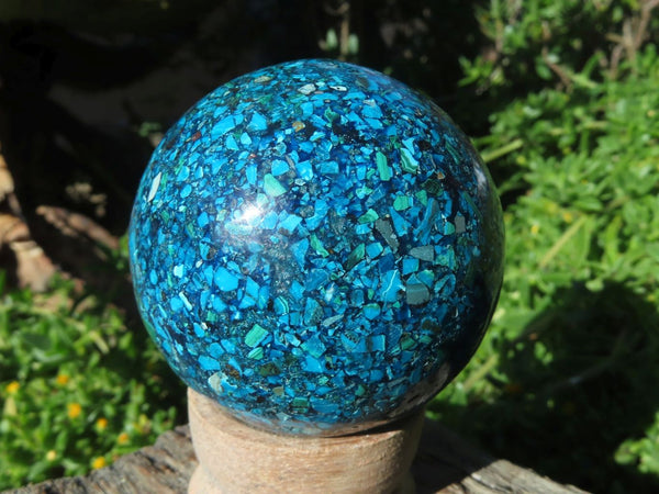 Polished Chrysocolla Conglomerate Spheres With Azurite x 2 From Congo - TopRock