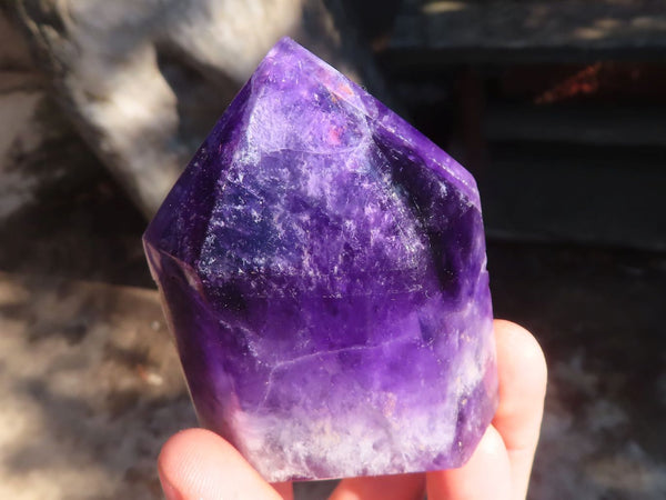 Polished Deep Purple Chevron Amethyst Points  x 4 From Zambia - Toprock Gemstones and Minerals 