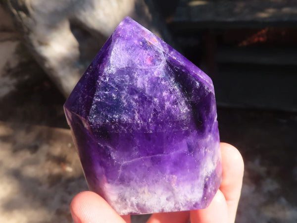 Polished Deep Purple Chevron Amethyst Points  x 4 From Zambia