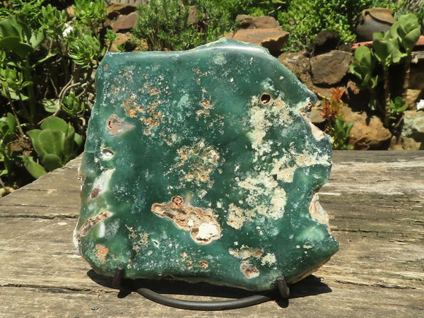 Polished Extra Large Emerald Mtorolite / Chrome Chrysoprase Specimen With Metal Stand x 2 From Zimbabwe - TopRock