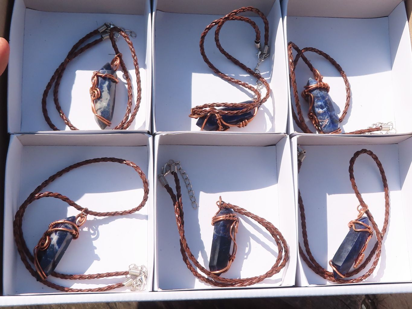 Polished Copper Wire Wrapped Sodalite Pendants x 6 From Namibia - Toprock Gemstones and Minerals 