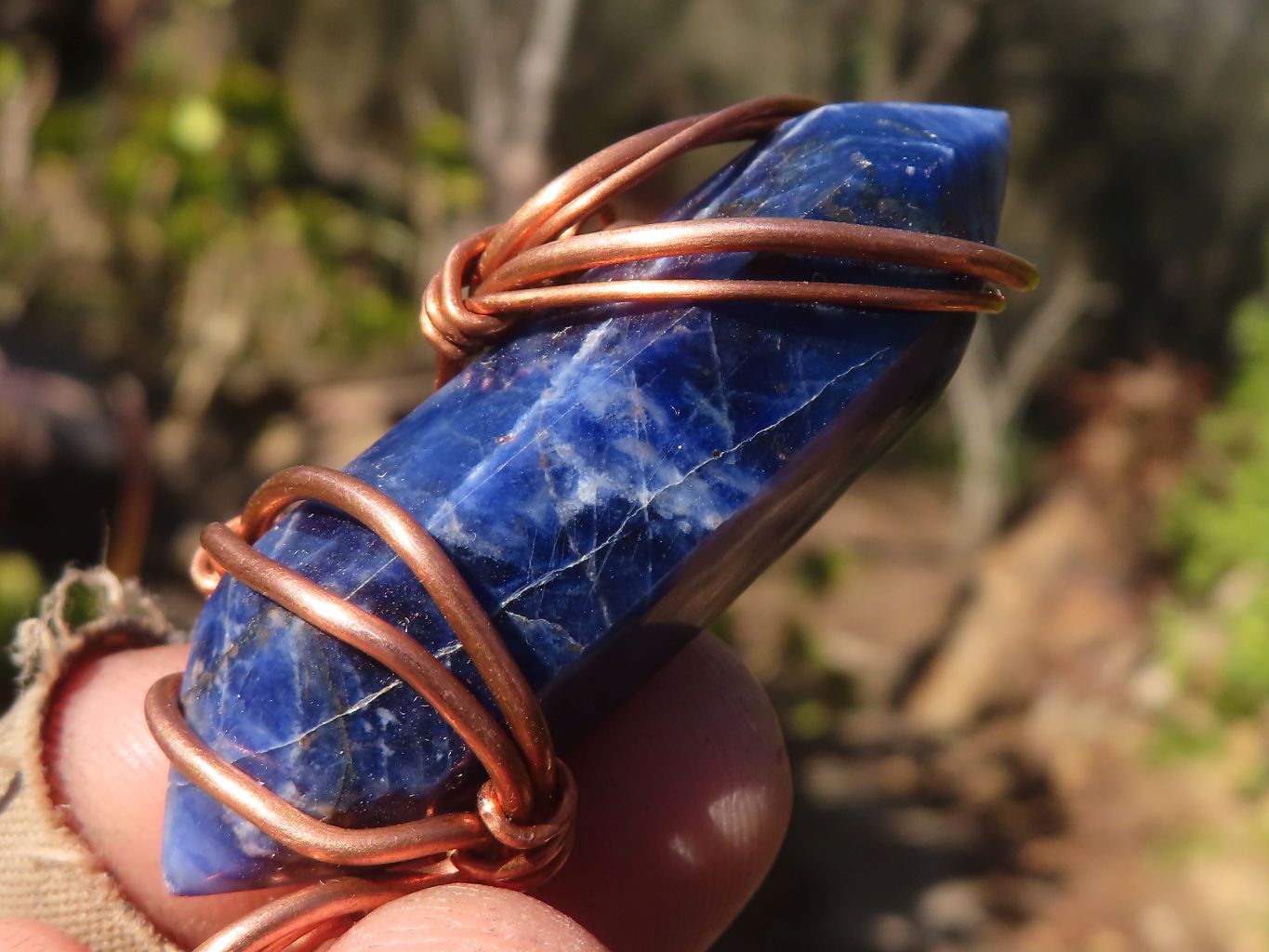 Polished Copper Wire Wrapped Sodalite Pendants x 6 From Namibia - Toprock Gemstones and Minerals 