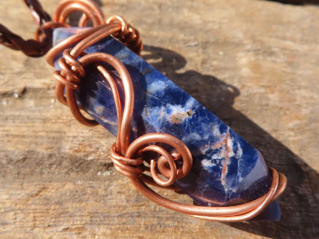 Polished Copper Wire Wrapped Sodalite Pendants x 6 From Namibia - Toprock Gemstones and Minerals 