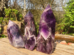 Polished Gemmy Chevron Amethyst Points  x 3 From Zambia - Toprock Gemstones and Minerals 