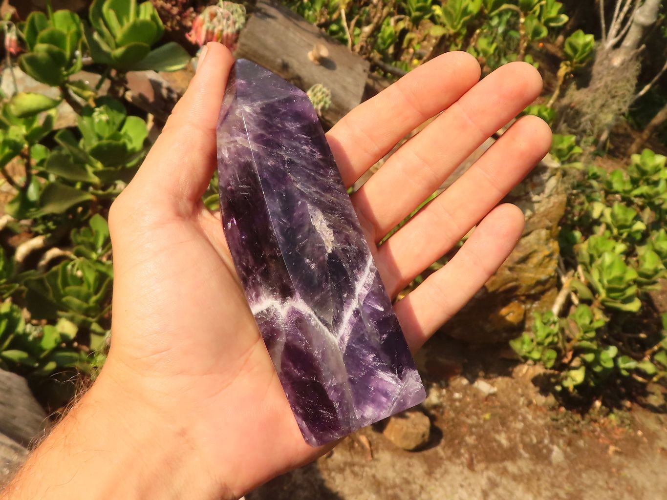 Polished Gemmy Chevron Amethyst Points  x 3 From Zambia - Toprock Gemstones and Minerals 