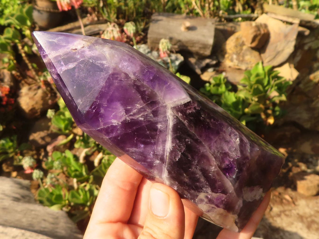 Polished Gemmy Chevron Amethyst Points  x 3 From Zambia - Toprock Gemstones and Minerals 