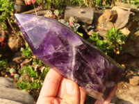 Polished Gemmy Chevron Amethyst Points  x 3 From Zambia - Toprock Gemstones and Minerals 