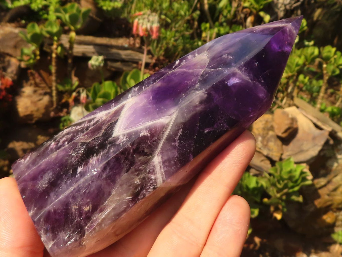Polished Gemmy Chevron Amethyst Points  x 3 From Zambia - Toprock Gemstones and Minerals 