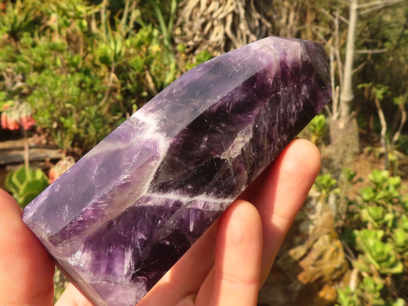 Polished Gemmy Chevron Amethyst Points  x 3 From Zambia - Toprock Gemstones and Minerals 