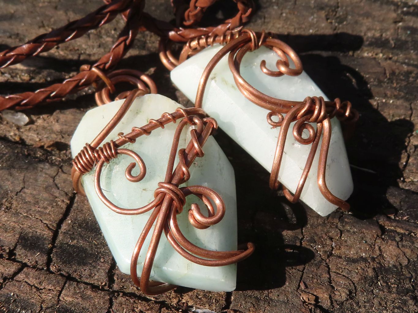 Polished Copper Wire Wrapped Blue Smithsonite Pendants x 8 From Congo - Toprock Gemstones and Minerals 