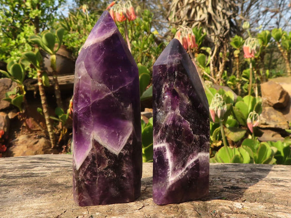 Polished Gemmy Chevron Amethyst Points  x 3 From Zambia - Toprock Gemstones and Minerals 