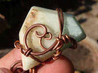 Polished Copper Wire Wrapped Blue Smithsonite Pendants x 8 From Congo - Toprock Gemstones and Minerals 