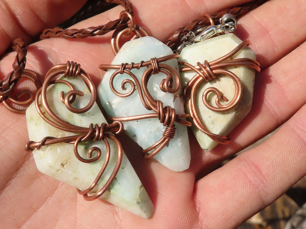 Polished Copper Wire Wrapped Blue Smithsonite Pendants x 8 From Congo - Toprock Gemstones and Minerals 