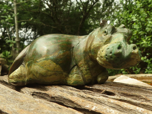 Polished Green Verdite Hippo Carvings  x 2 From Zimbabwe - TopRock
