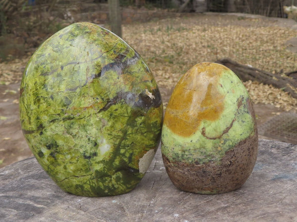 Polished Lovely Light Weight Green Opal Standing Free Forms  x 2 From Antsirabe, Madagascar - TopRock