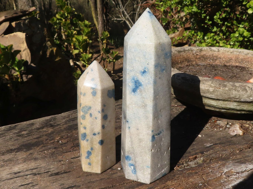 Polished Blue Spotted Spinel Quartz Points x 2 From Madagascar - Toprock Gemstones and Minerals 