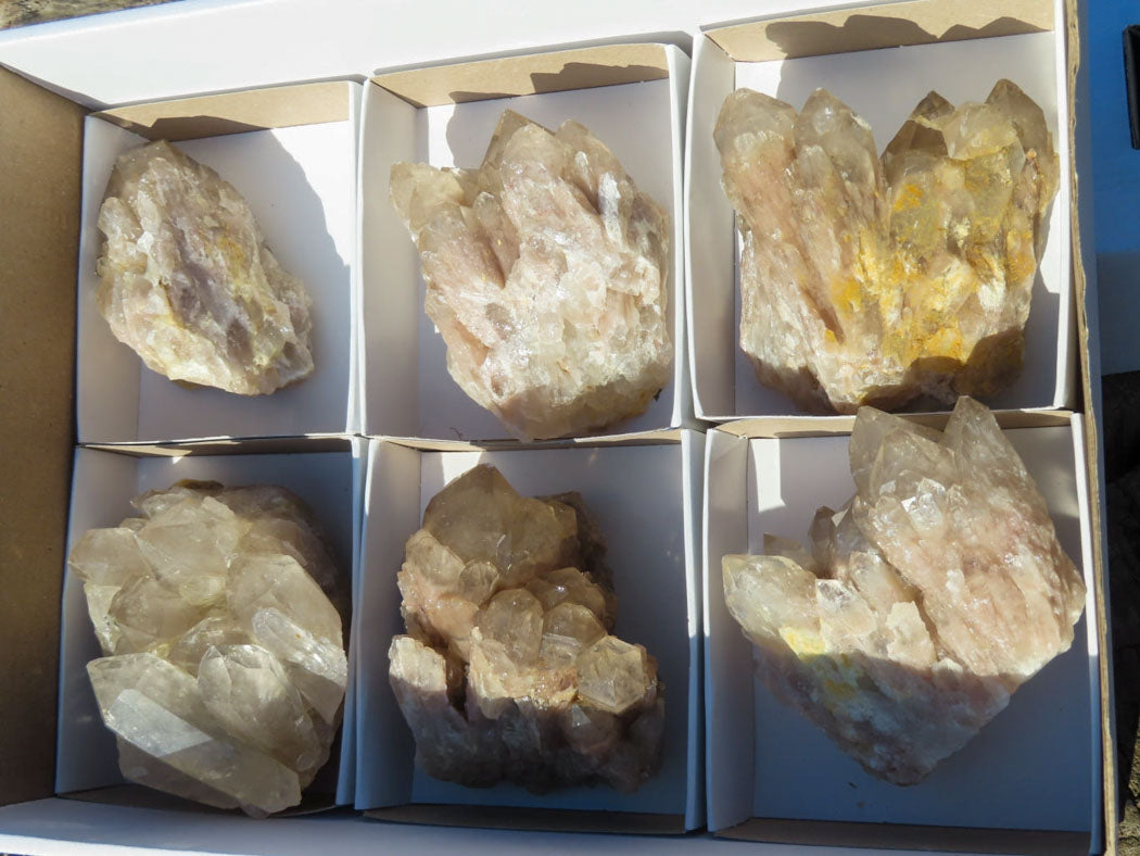 Natural Smokey Phantom Quartz Clusters x 6 From Luena, Congo - TopRock