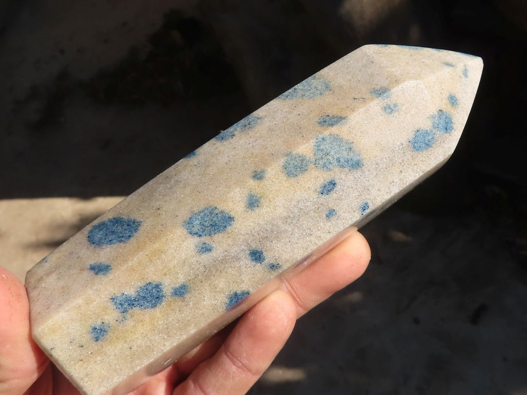 Polished Blue Spotted Spinel Quartz Points x 2 From Madagascar - Toprock Gemstones and Minerals 