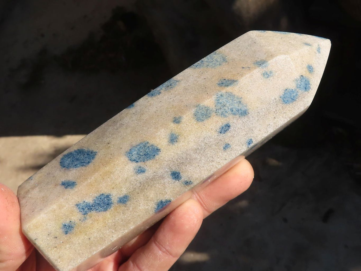 Polished Blue Spotted Spinel Quartz Points x 2 From Madagascar - Toprock Gemstones and Minerals 