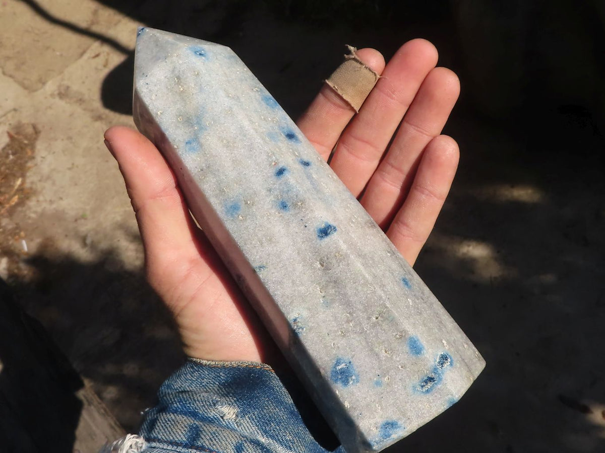 Polished Blue Spotted Spinel Quartz Points x 2 From Madagascar - Toprock Gemstones and Minerals 