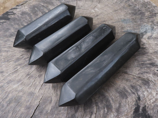 Polished Large Rare Double Terminated Black Basalt Points  x 4 From Madagascar - TopRock