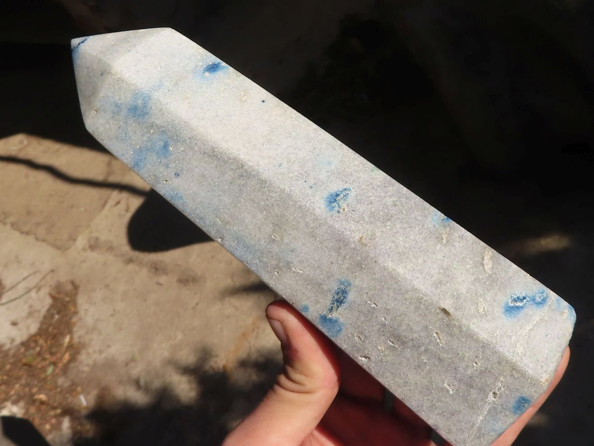 Polished Blue Spotted Spinel Quartz Points x 2 From Madagascar - Toprock Gemstones and Minerals 