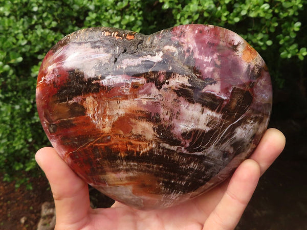 Polished Extra Large Petrified Red Podocarpus Wood Heart  x 1 From Mahajanga, Madagascar