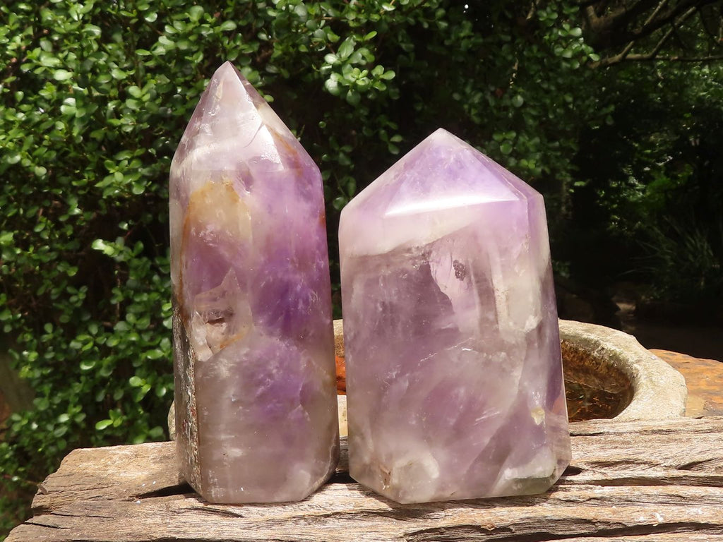Polished Smokey Banded Dream Amethyst Points  x 2 From Madagascar - TopRock