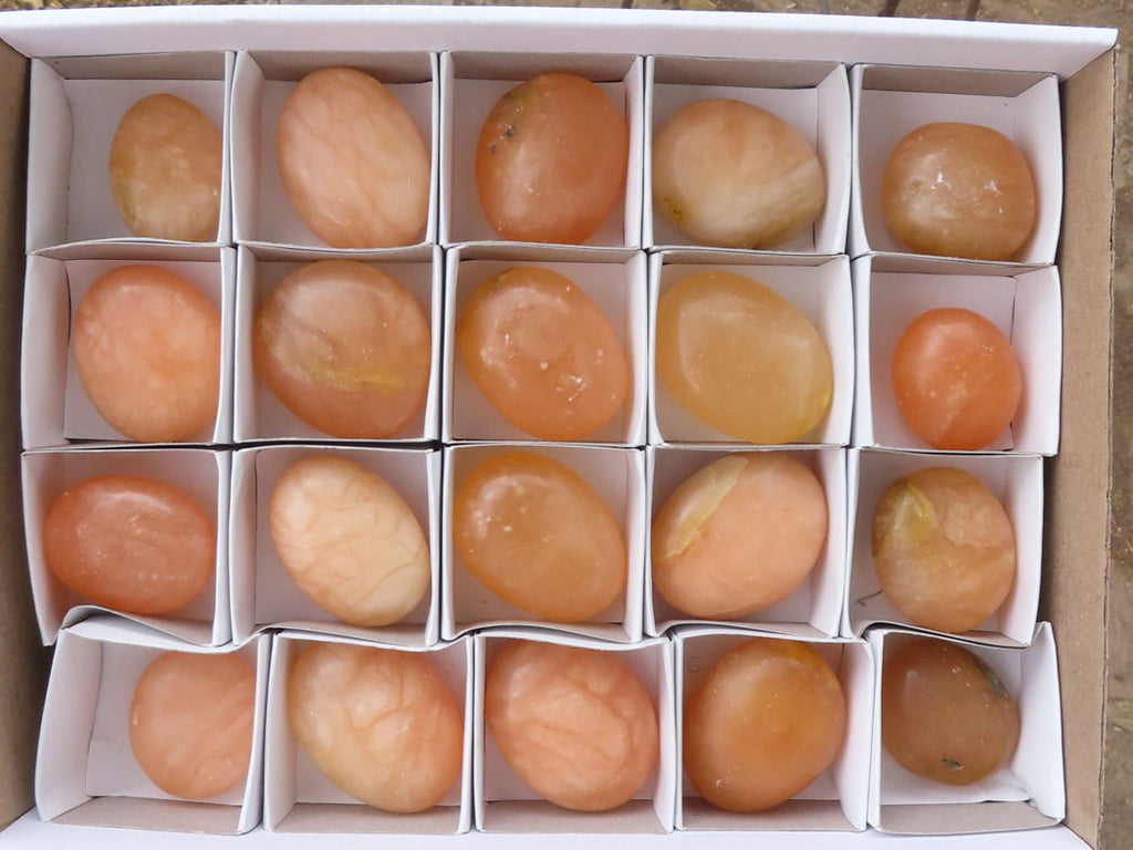 Polished Orange Twist Calcite Palm Stones  x 20 From Madagascar - TopRock