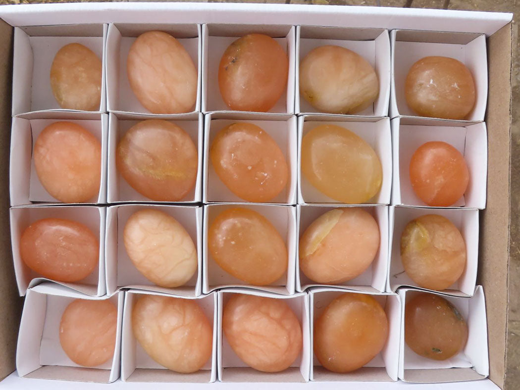 Polished Orange Twist Calcite Palm Stones  x 20 From Madagascar - TopRock