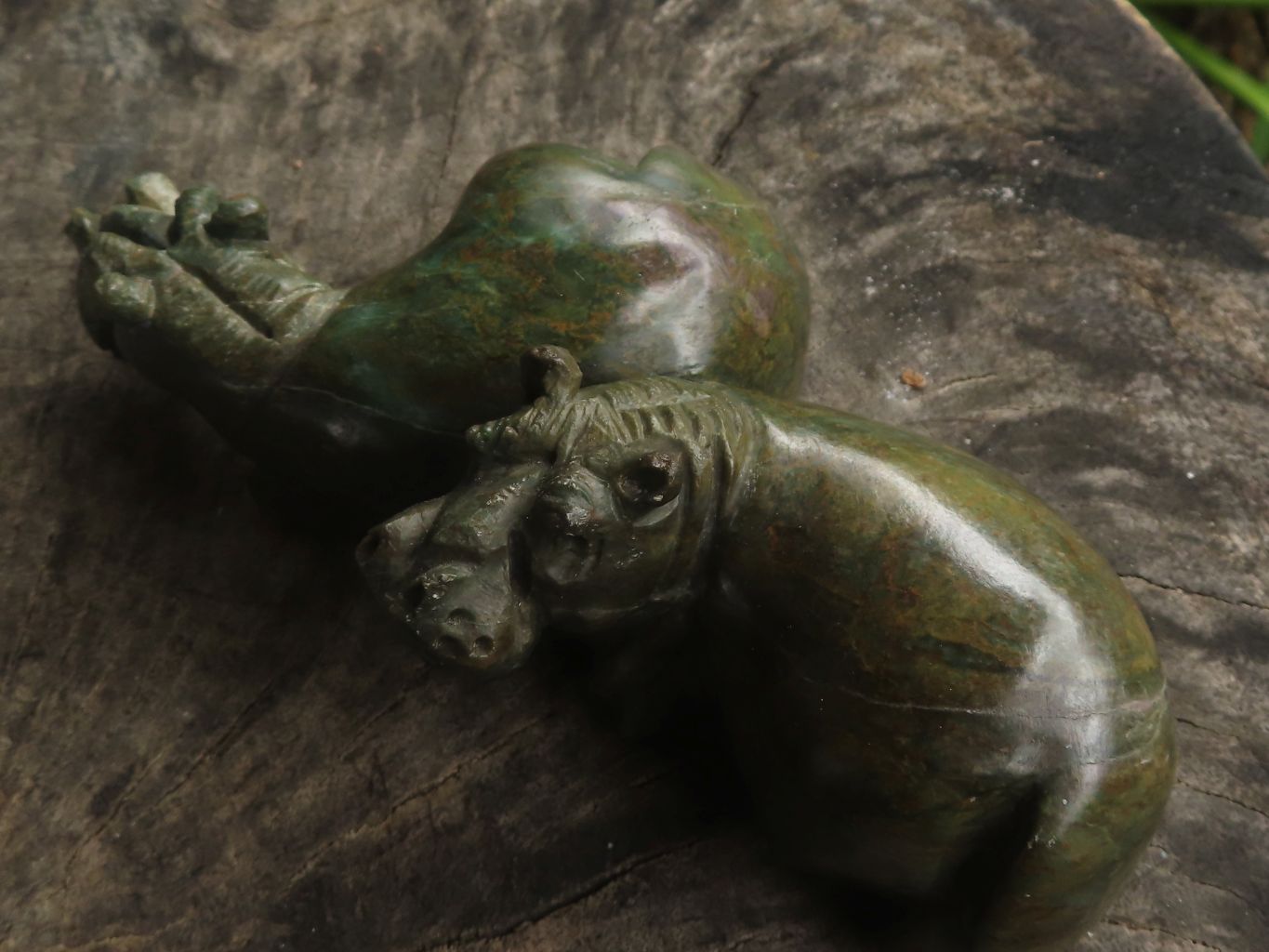 Polished Verdite Hippo Carvings  x 3 From Zimbabwe - TopRock