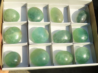 Polished Gemmy Emerald Fluorite Palm Stones  x 12 From Mandrosonoro, Madagascar