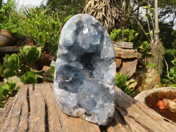 Polished Blue Celestite Standing Free Forms  x 1 From Sakoany, Madagascar