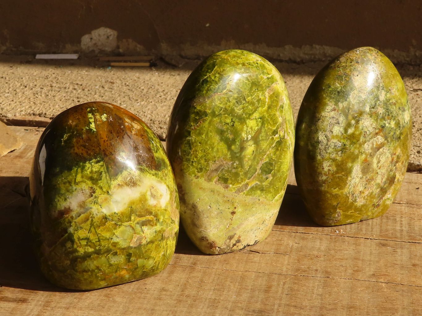 Polished  Green Opal Standing Free Forms  x 3 From Madagascar - Toprock Gemstones and Minerals 