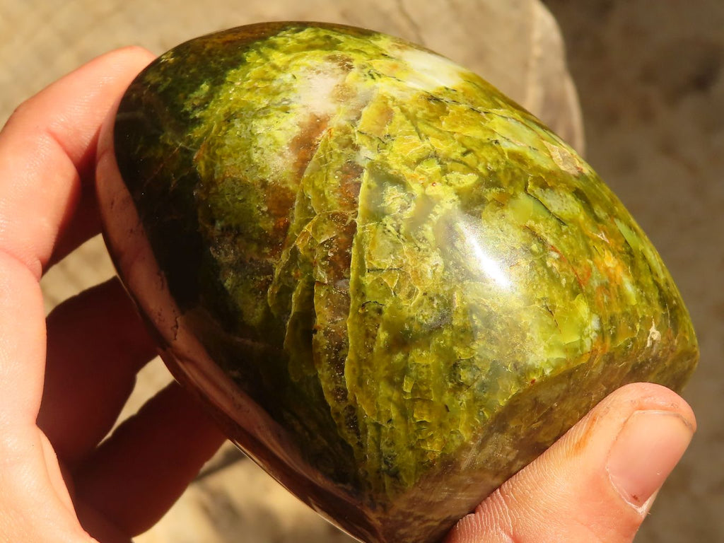 Polished  Green Opal Standing Free Forms  x 3 From Madagascar - Toprock Gemstones and Minerals 