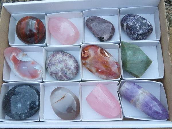 Polished Mixed Crystal Free Forms, Point, Gallets & Sphere x 12 From Southern Africa - TopRock