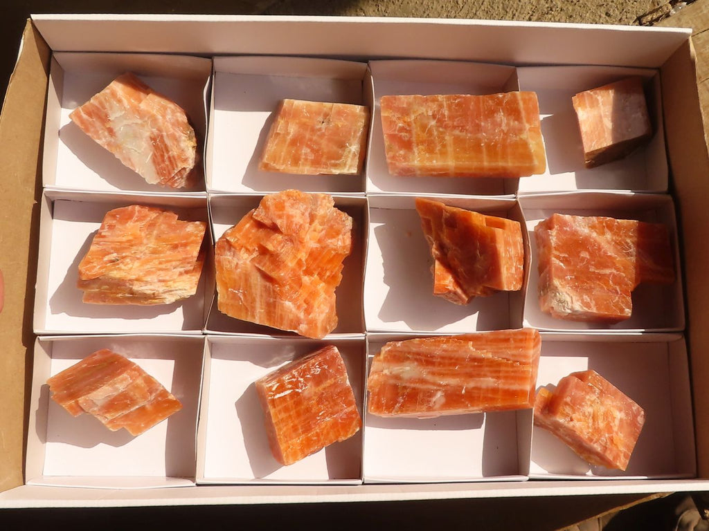 Natural New Sunset Orange Calcite Specimens  x 12 From Spitzkop, Namibia - Toprock Gemstones and Minerals 