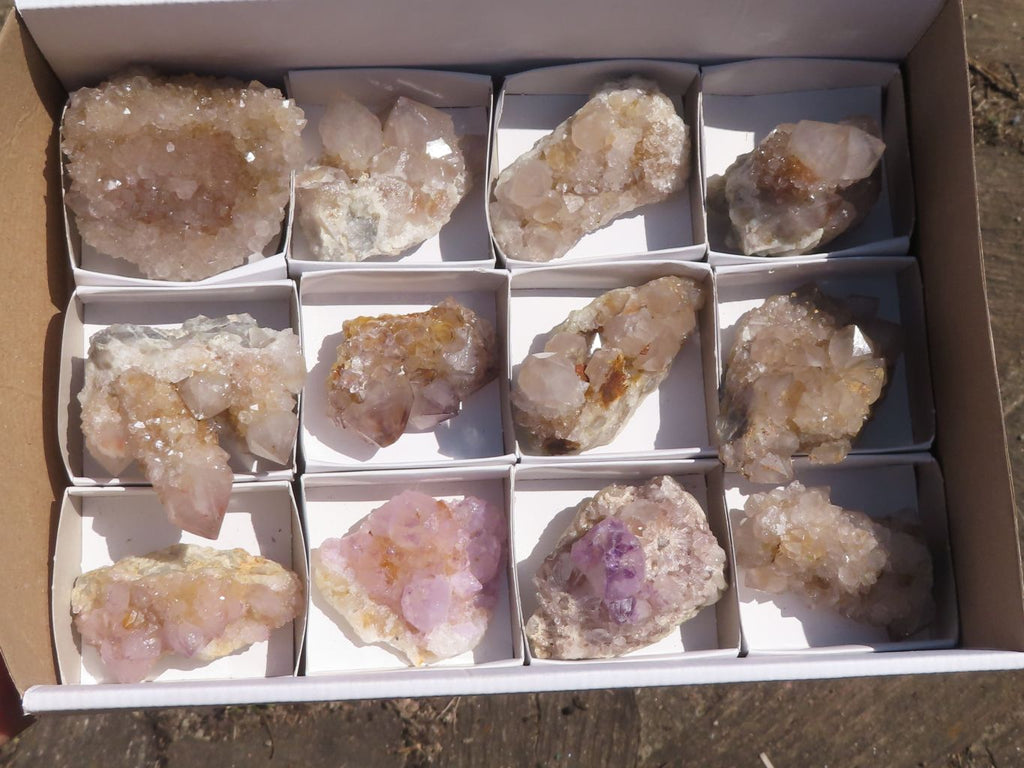 Natural Mixed Selection Of Spirit Quartz Clusters x 12 From Boekenhouthoek, South Africa - TopRock