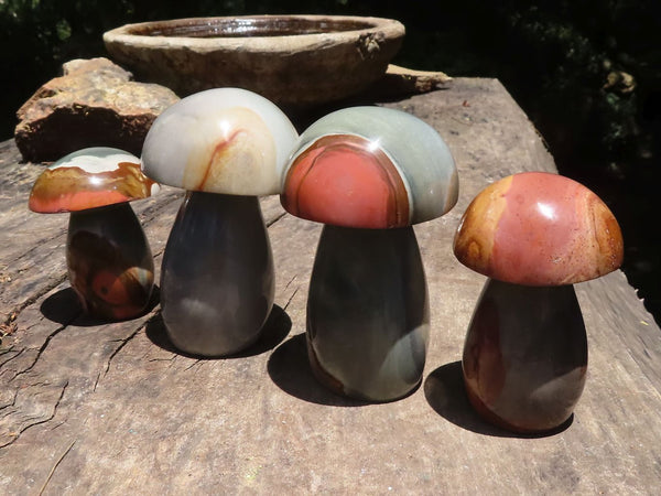 Polished Polychrome / Picasso Jasper Mushrooms  x 4 From Madagascar - TopRock