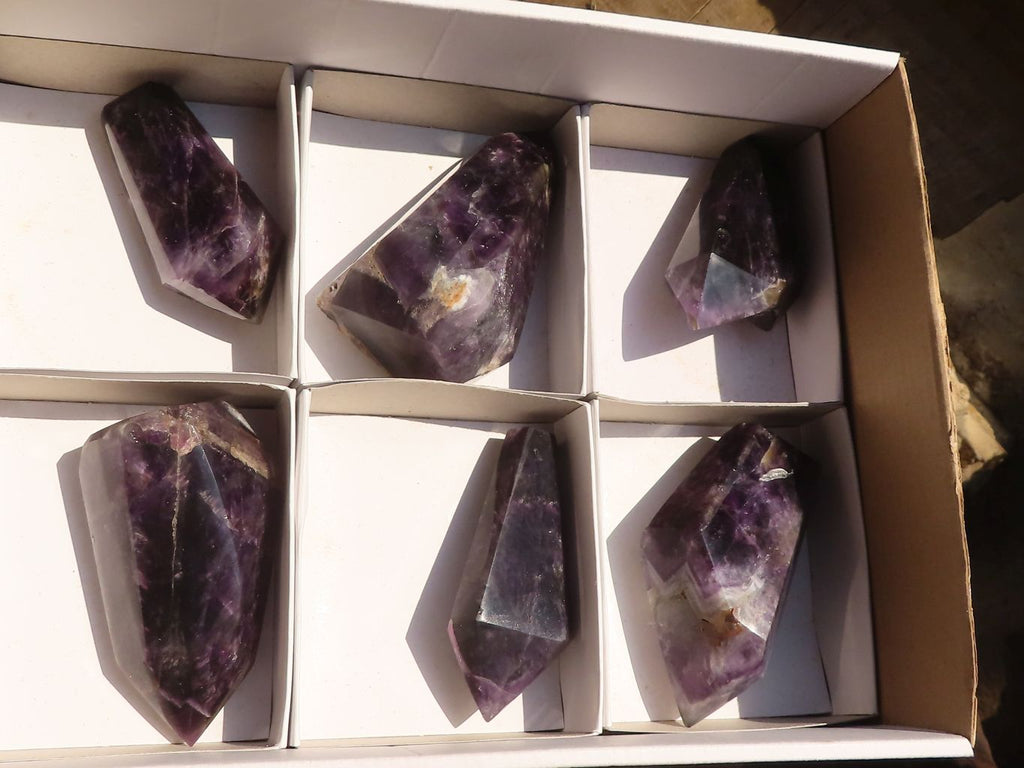 Polished Dark Purple Chevron Amethyst Points  x 6 From Zambia - Toprock Gemstones and Minerals 