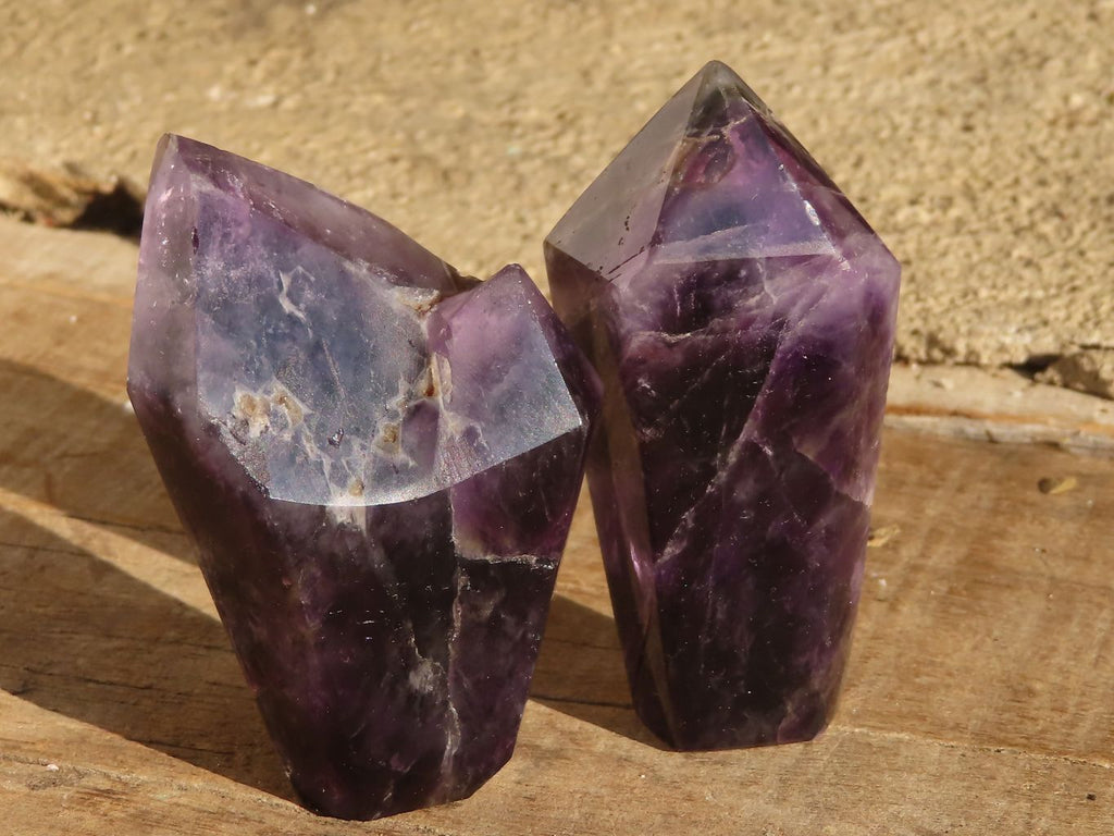 Polished Dark Purple Chevron Amethyst Points  x 6 From Zambia - Toprock Gemstones and Minerals 