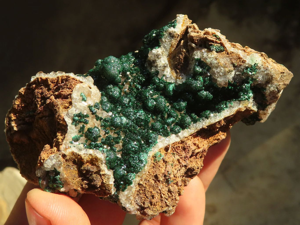 Natural Rare Ball Malachite On Drusy Quartz & Dolomite Matrix  x 2 From Kambove, Congo - Toprock Gemstones and Minerals 