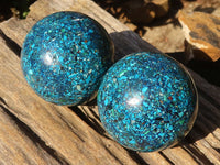 Polished  Conglomerate Chrysocolla Spheres With Azurite & Malachite  x 2 From Congo - Toprock Gemstones and Minerals 