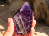 Polished  Dark Chevron Amethyst Points x 6 From Zambia - Toprock Gemstones and Minerals 