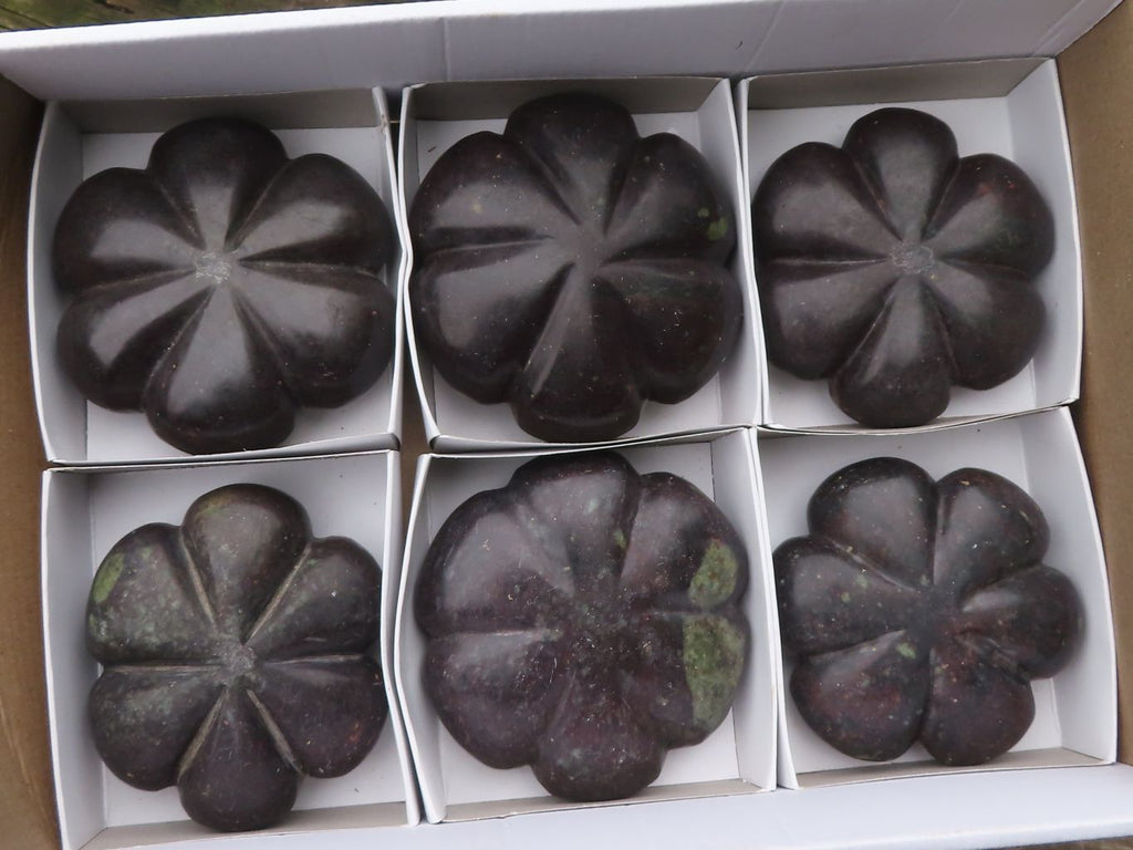Polished  Maroon Soap Stone Pattipan Carvings  x 6 From Zimbabwe - TopRock