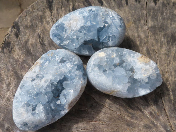 Polished Rare Shape Crystalline Blue Celestite Eggs  x 6 From Sakoany, Madagascar - TopRock