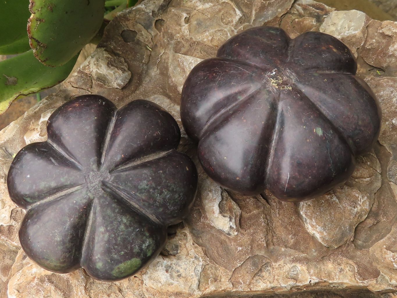 Polished  Maroon Soap Stone Pattipan Carvings  x 6 From Zimbabwe - TopRock