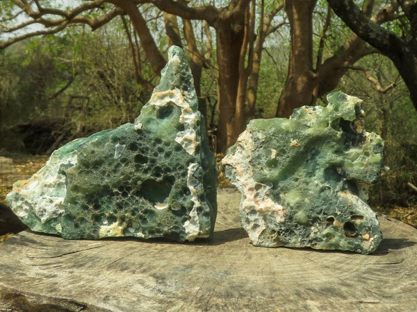 Natural Green Chrome Chalcedony Crystalline Plate Specimens  x 2 From Mutorashanga, Zimbabwe - TopRock
